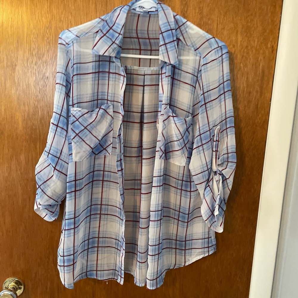Sheer cover shirt. Button down